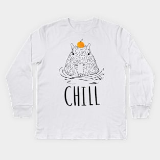 Capybara with Mandarin orange Illustration Chill out Kids Long Sleeve T-Shirt